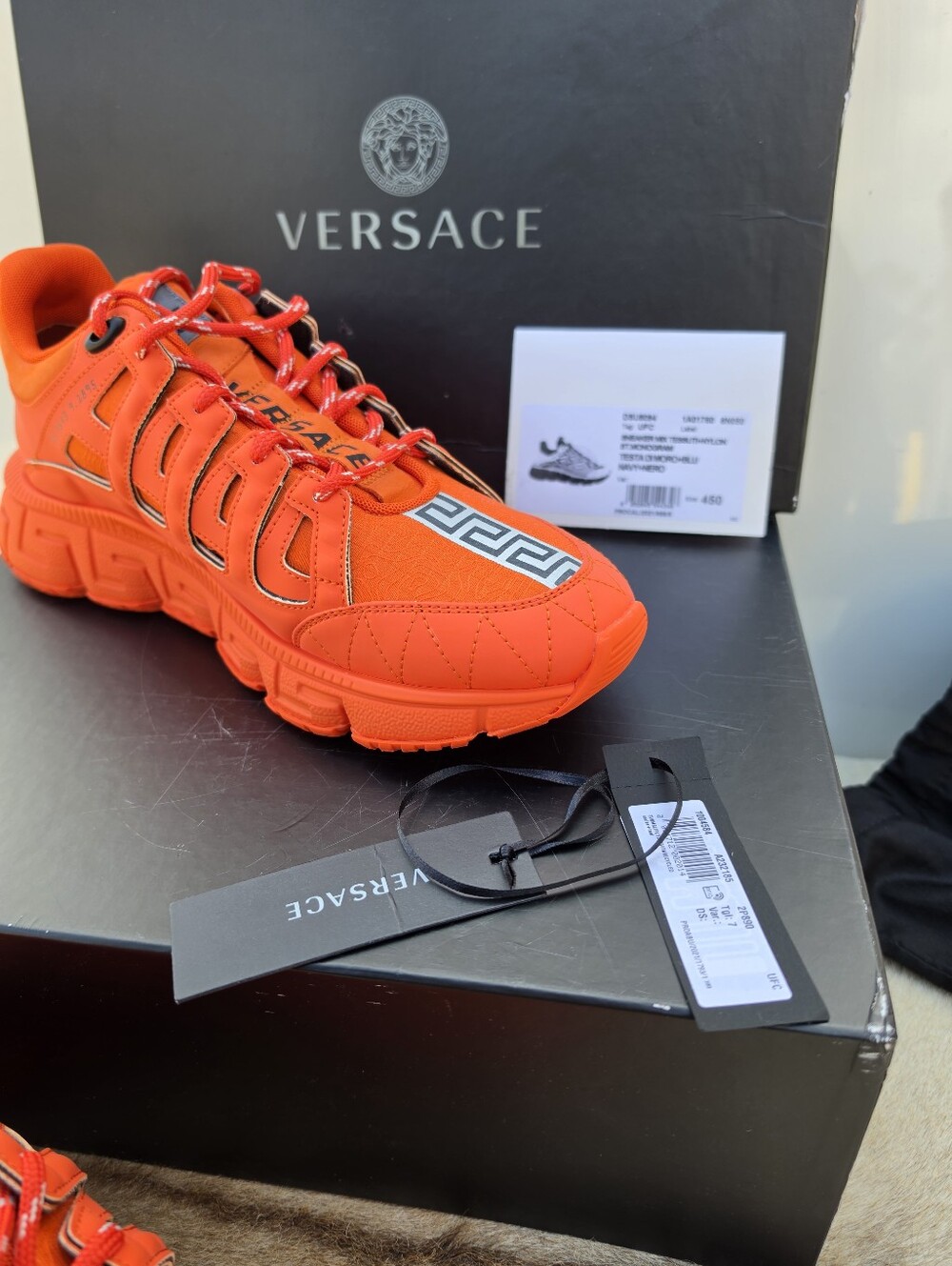 Versace Orange Canvas and Leather Trigreca Lace Up Sneakers Size 44 - Picture 4 of 10